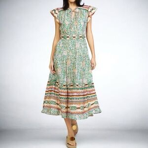 Size XL Anthropologie Current Air Border Print Tiered Midi Dress